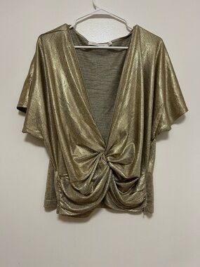 bishop + young Metallic Gold Knot-Front Short Sleeve Top